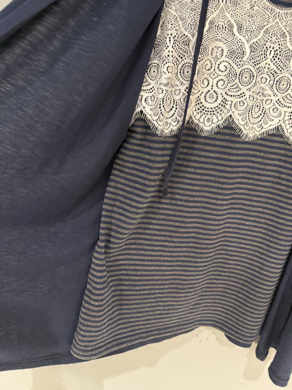 stripe top layered detail hood cardigan 상품이미지6