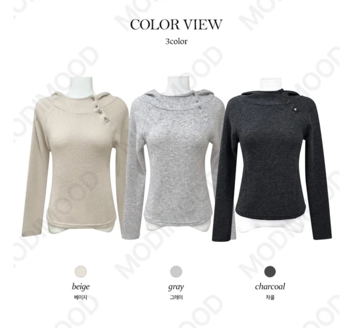 모디무드 후린 기모 하이넥 골지 후드 니트 그레이, 베이지, 차콜 상품이미지3