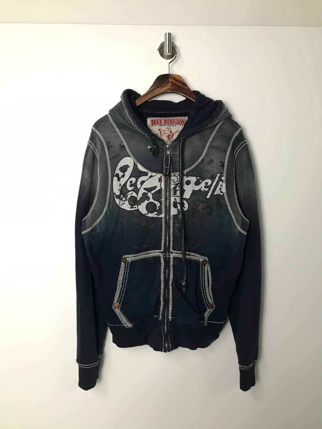 트루릴리전 빈티지 y2k 와투케 스티치 후드집업 상품이미지3