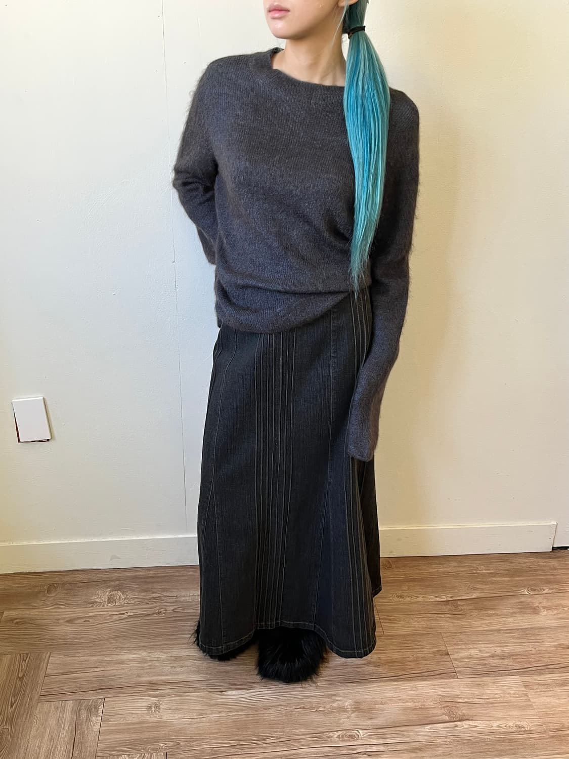 Les Halles Village 스티치 데님 스커트  상품이미지5