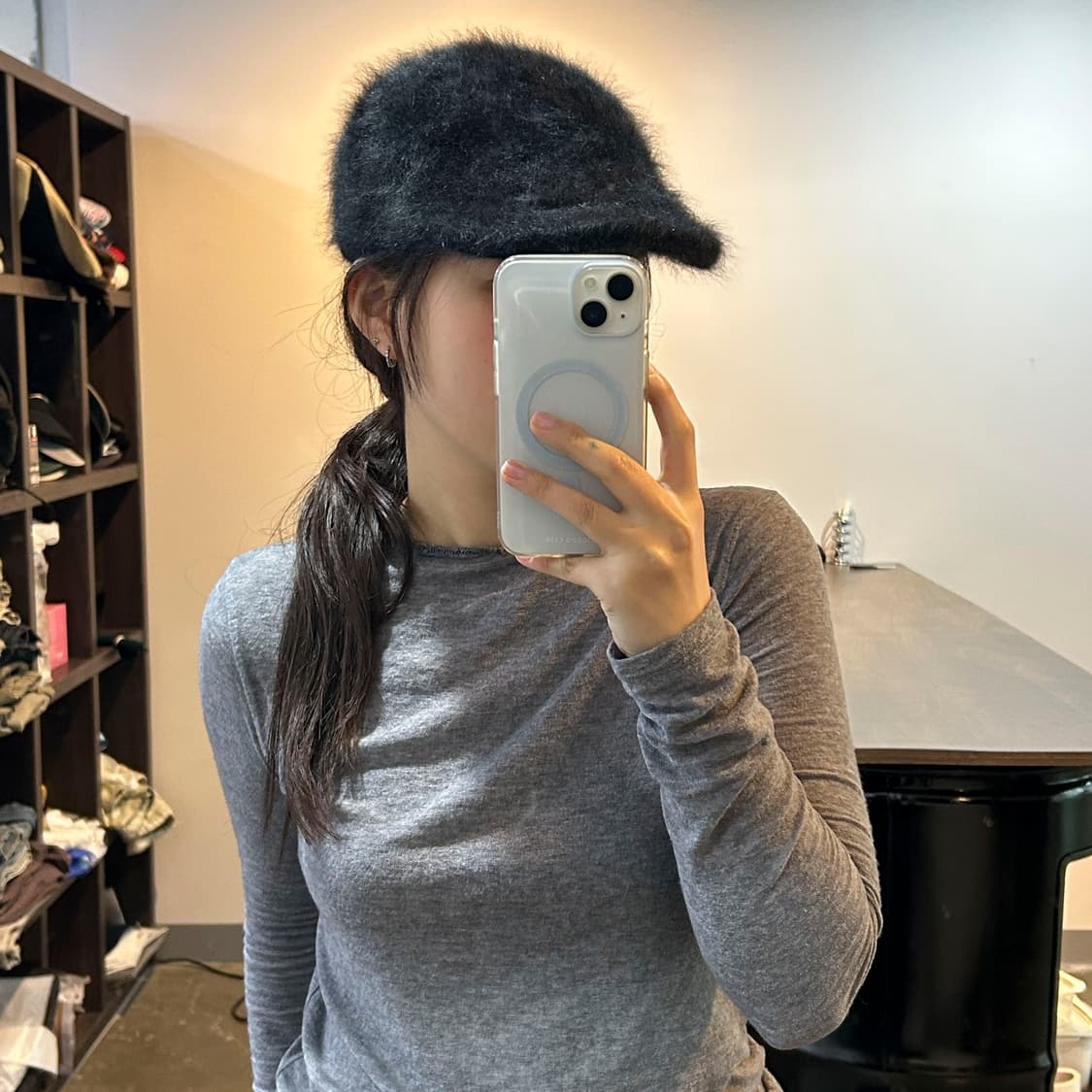 블랙 앙고라 헌팅캡 상품이미지5