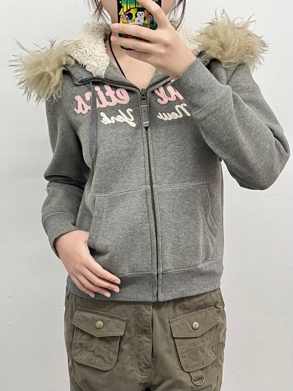 그레이 레터링 울프죠 후드집업 상품이미지5
