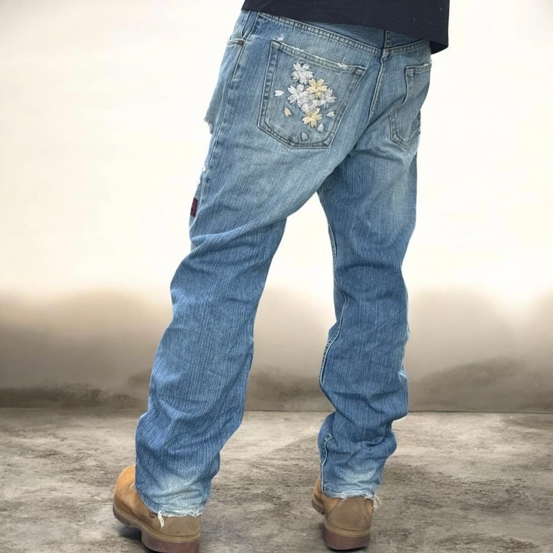 카타쿠리 타마시 벚꽃자수 데미지 워싱 데님팬츠 상품이미지3