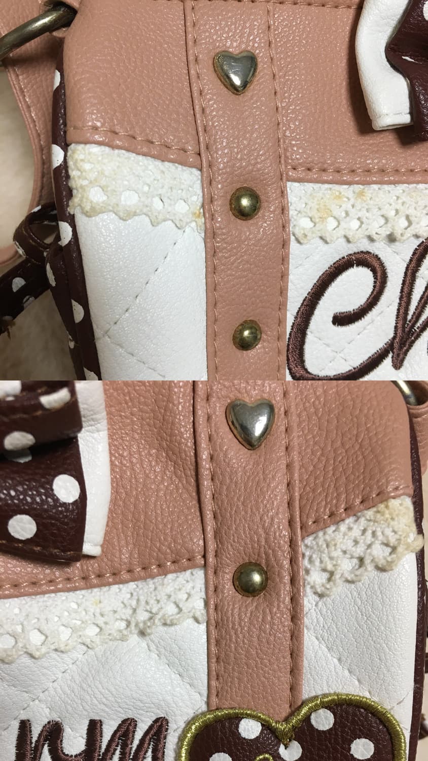 오늘만이가격!! charm 핀터레스트 라떼갸루 핑크 베이지 도트 크로스백 상품이미지3