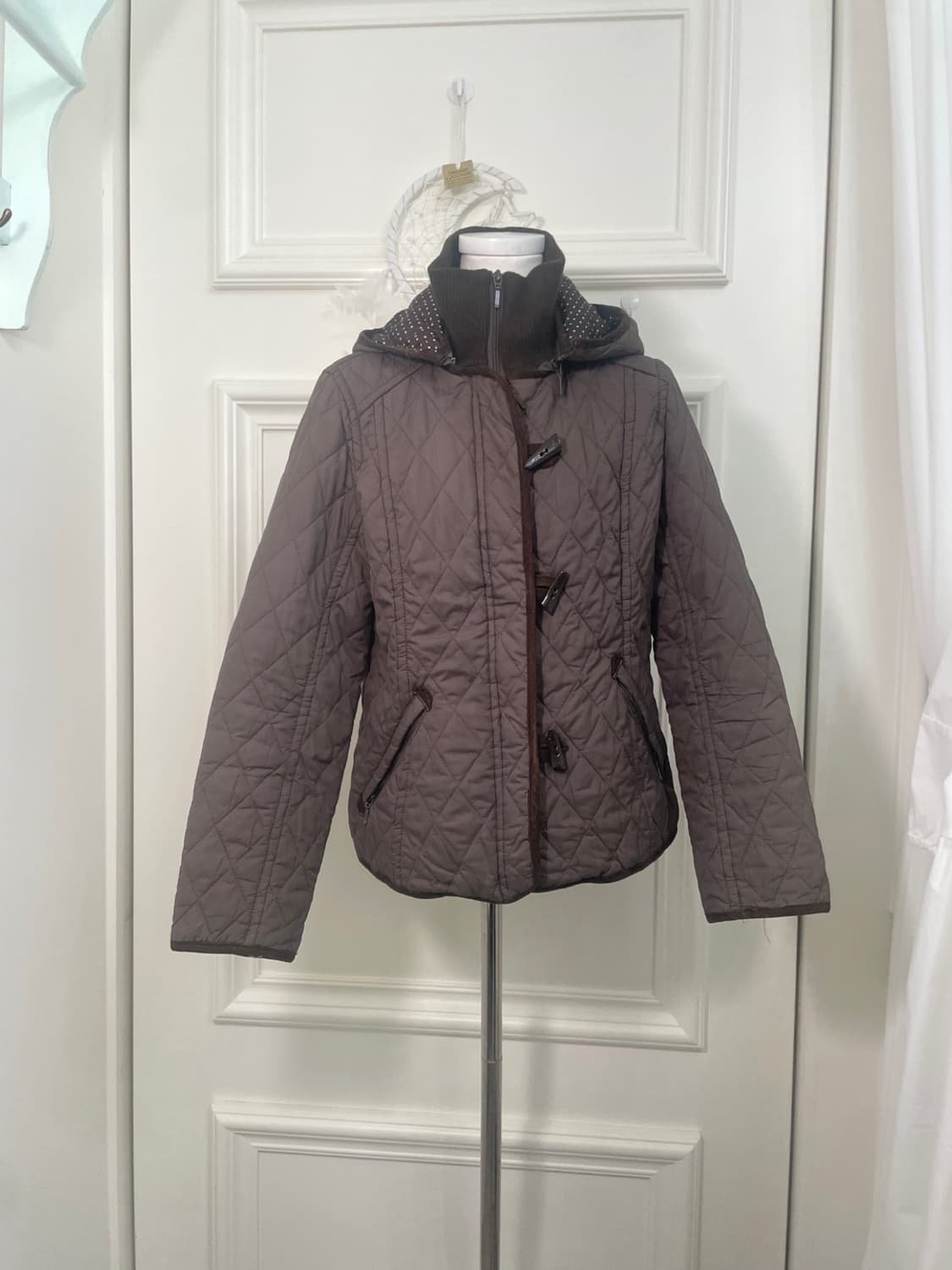 brown hoodie dot quilting jacket(size-M) 상품이미지1