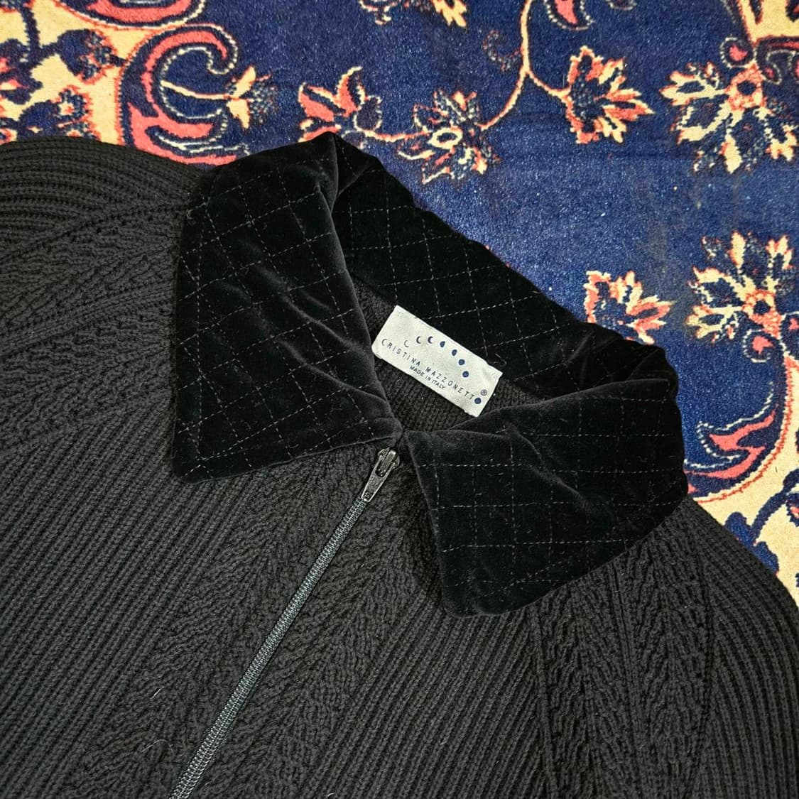 Critina Mazzonett 버진울 100% 벨루어 블럭 집업가디건 상품이미지3