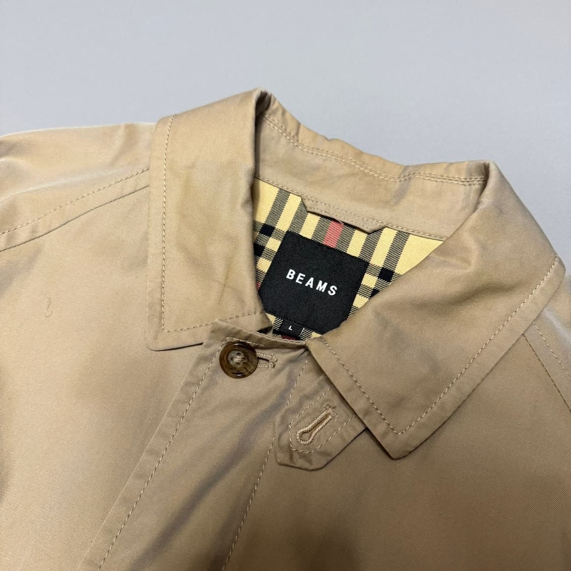 빔즈(BEAMS) 베이지컬러 코튼 혼방 히든 더블 집업 블루종 자켓 상품이미지3