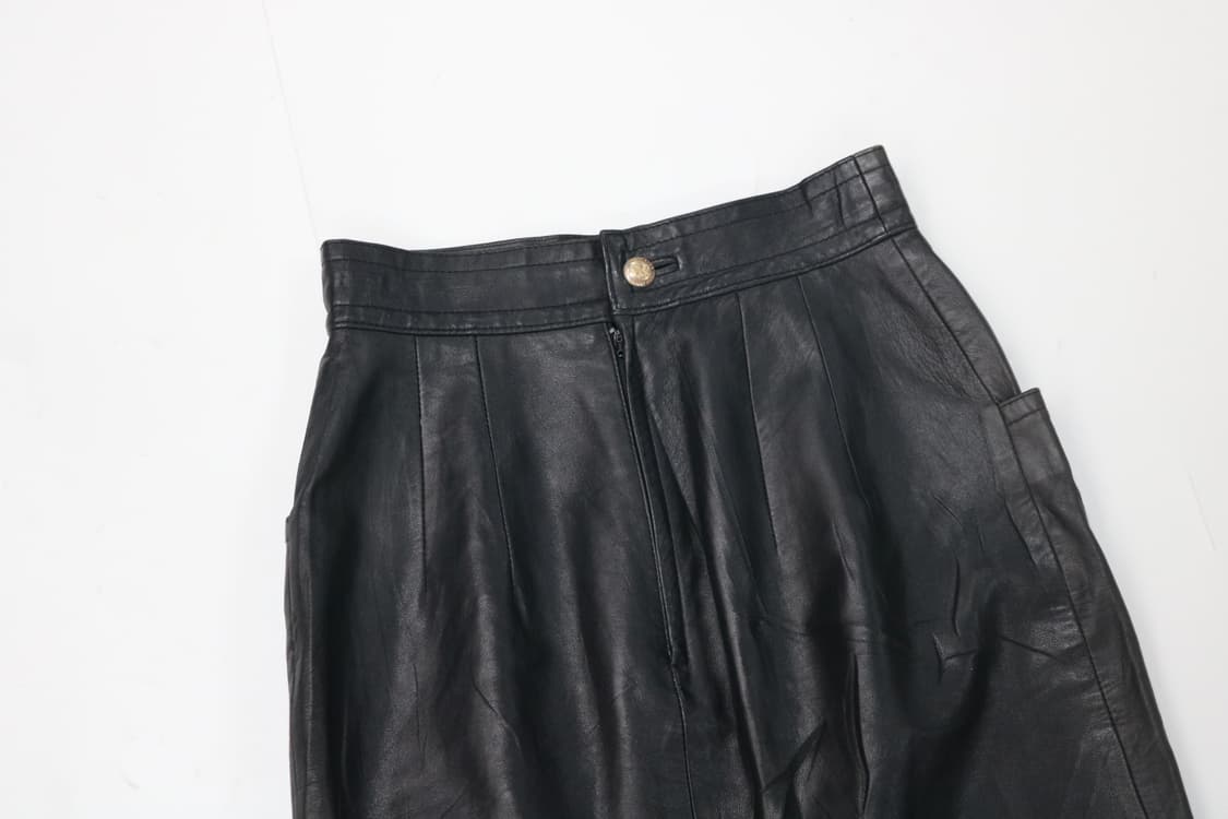 UOVA STELLA 빈티지 블랙 램스킨 레더 미디 스커트 (M) 상품이미지3