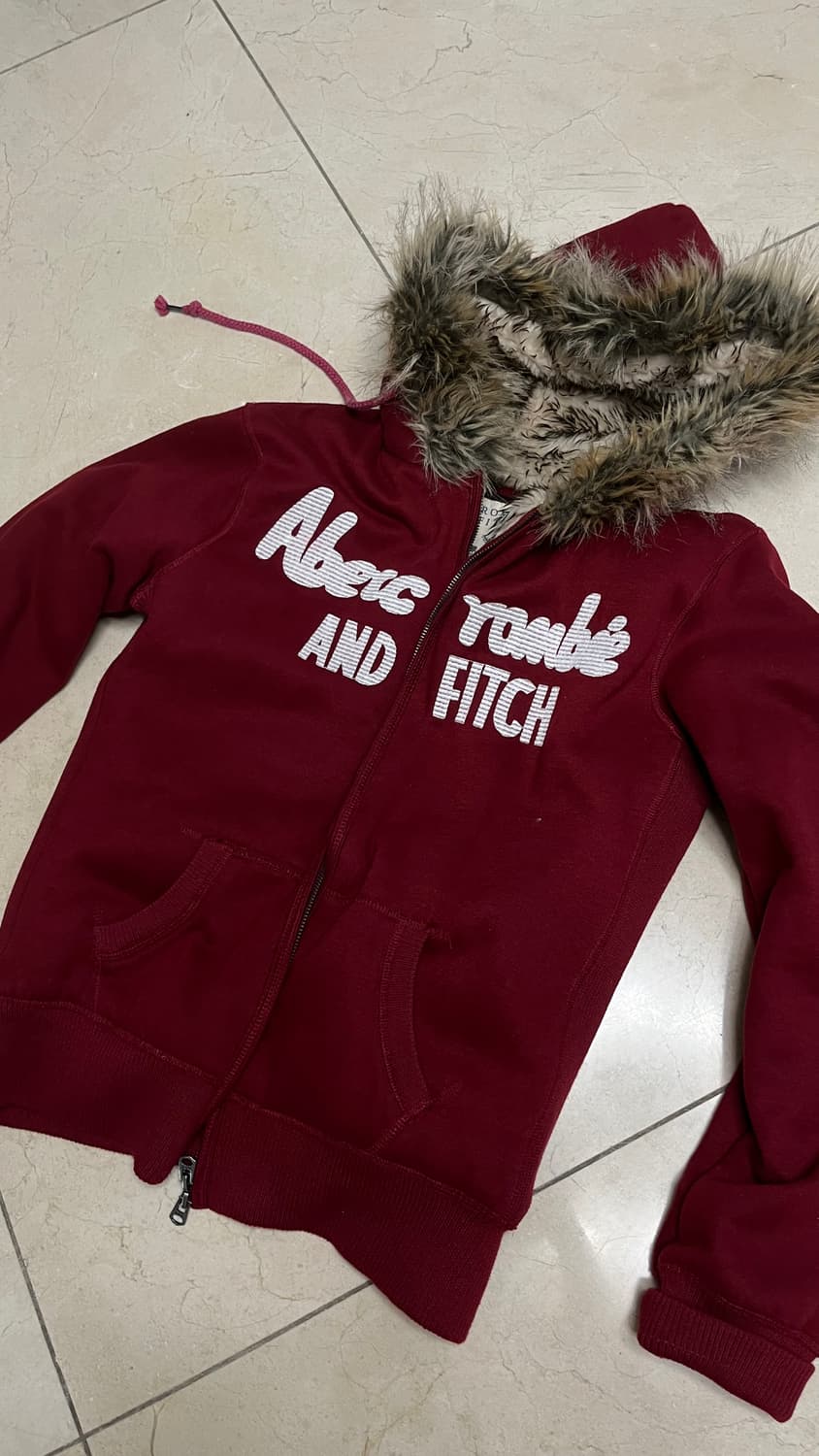 아베크롬비 울프죠 퍼 후드집업 XL (레드, 희귀매물) 상품이미지2