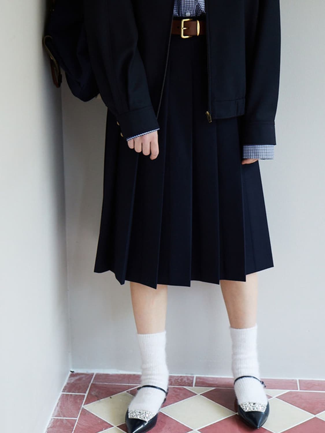 디애퍼처 빈티지 맥 플리티드 스커트 네이비 m 상품이미지4