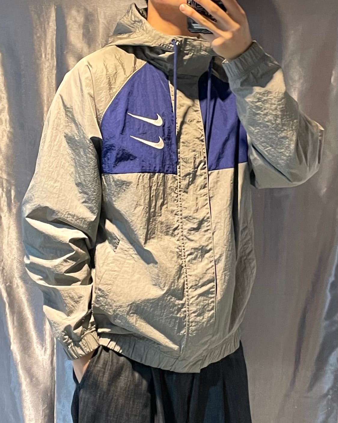 L 나이키 더블스우시 배색 나일론 후드집업 상품이미지1