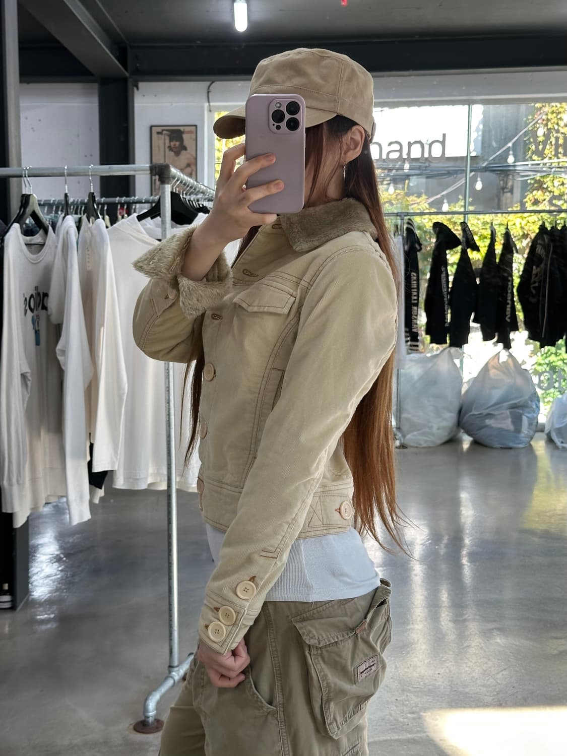 디젤 Y2k 포켓 버튼 퍼 봄버자켓 상품이미지3