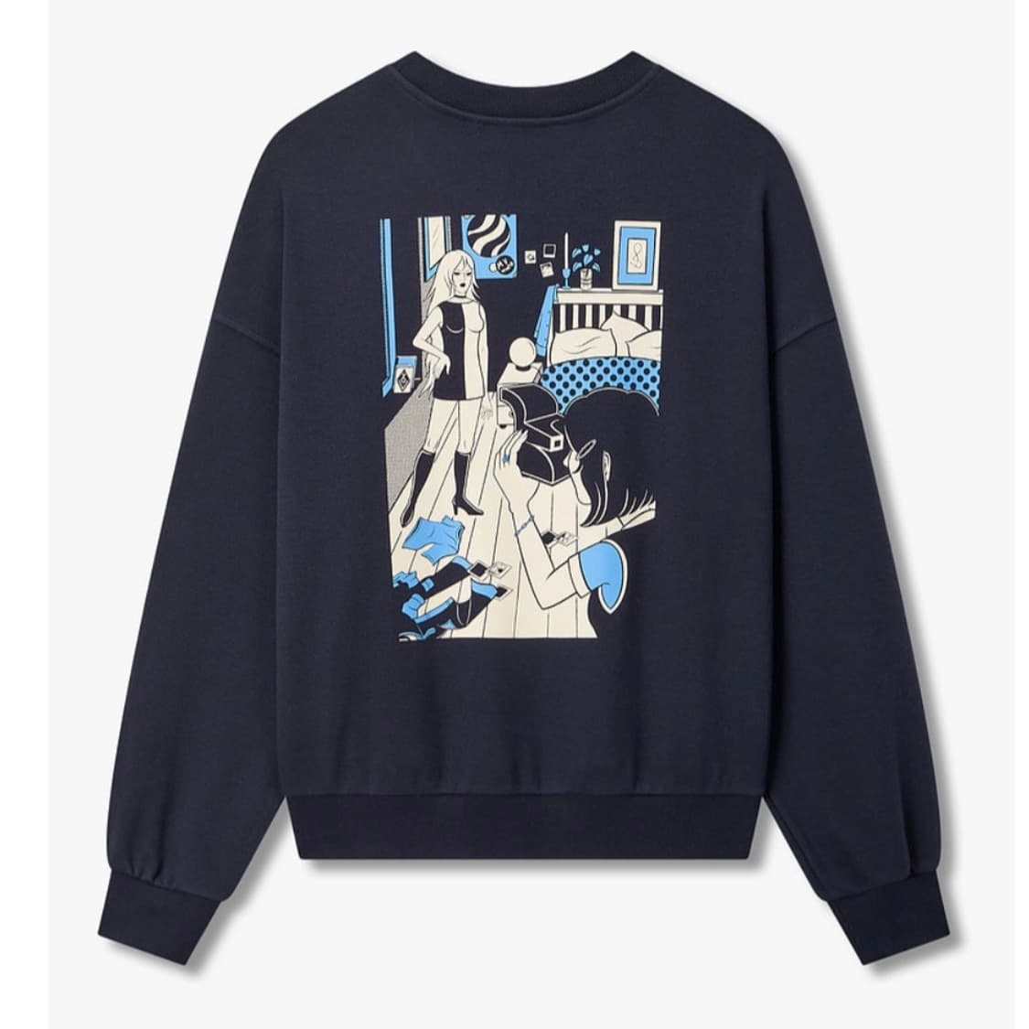 VOV 보브 백 그래픽 드롭 숄더 맨투맨 네이비 새상품  상품이미지3