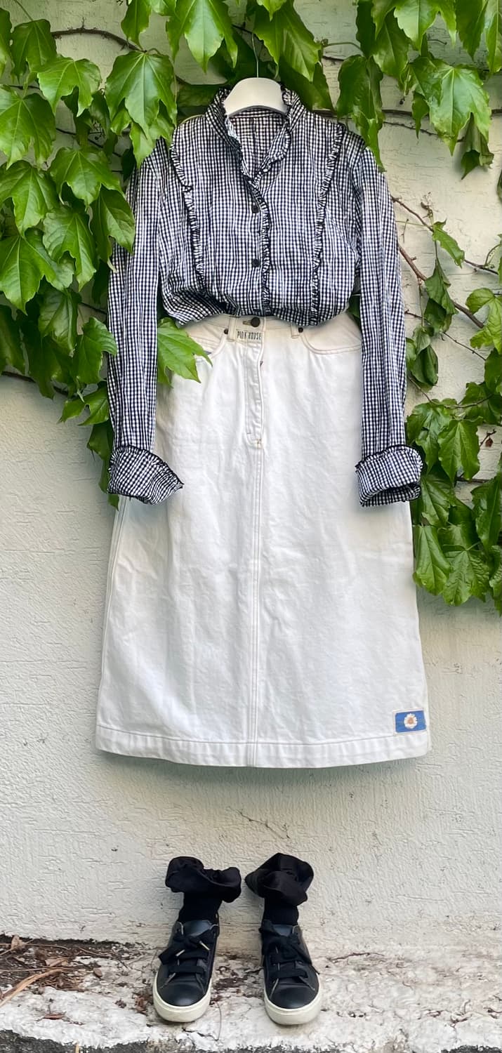 [japaness vintage] 핑크하우스/화이트 데님 미디스커트 상품이미지2