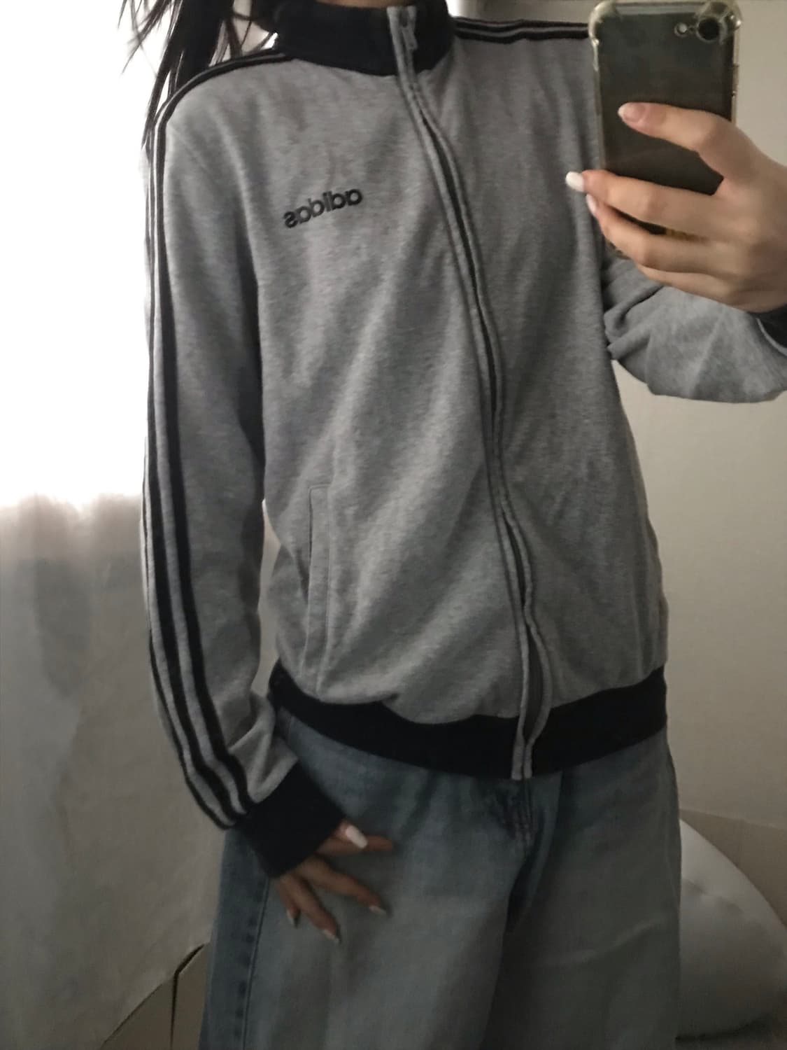 아디다스 그레이 블랙 삼선 면집업 상품이미지2