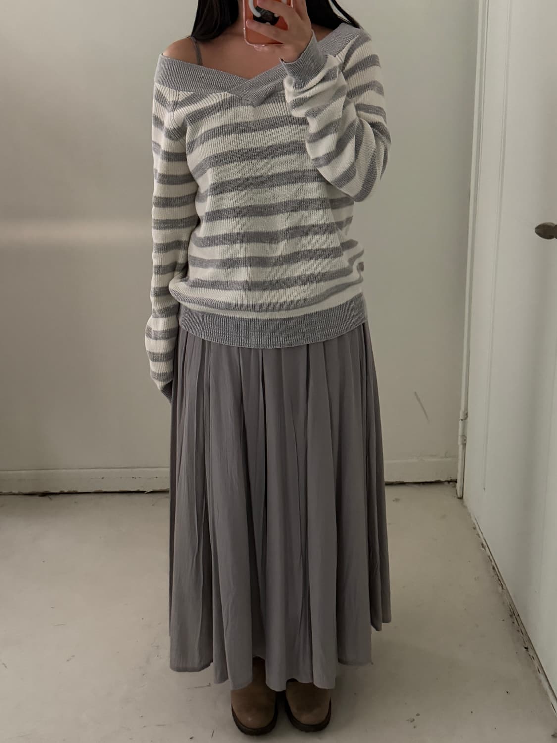 일본빈티지 오프숄더 스트라이프 탑 상품이미지2