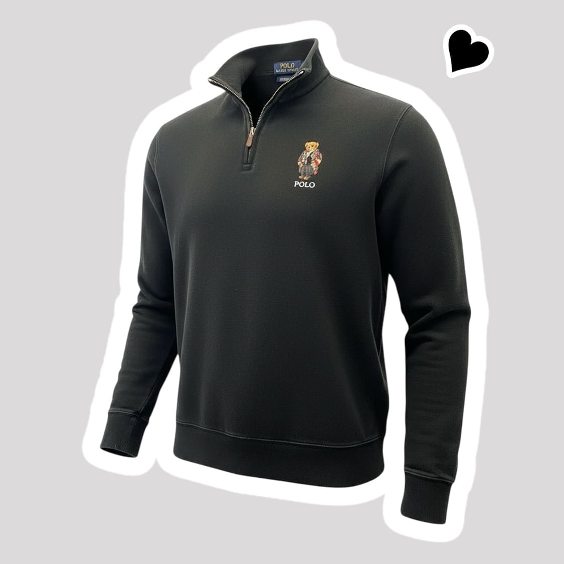 신형 QR라벨 폴로 랄프로렌 베어 블랙 반집업 니트 상품이미지1
