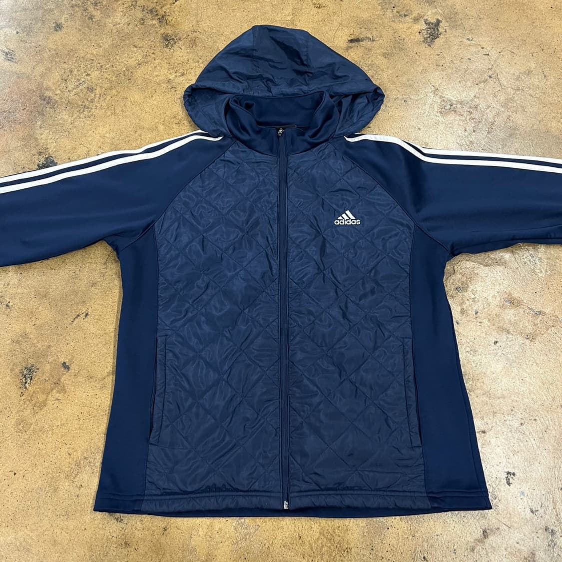 [정품/110] 아디다스 퀼팅 후드 집업 네이비 b19 상품이미지3