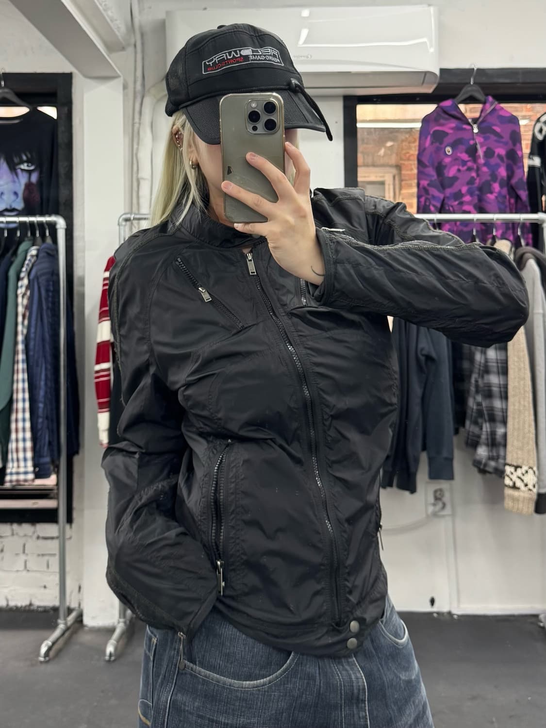 디젤 넥버튼 나일론 바이커 자켓 상품이미지1