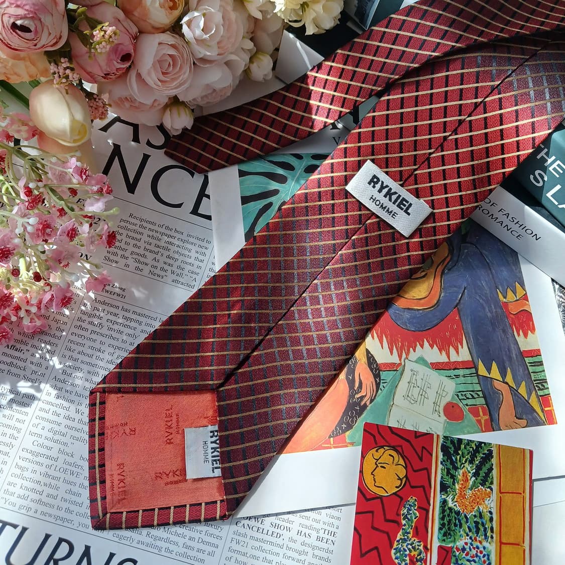 소니아 리키엘 실크 레드 스트라이프 넥타이 9.7cm A+등급 E918 상품이미지5