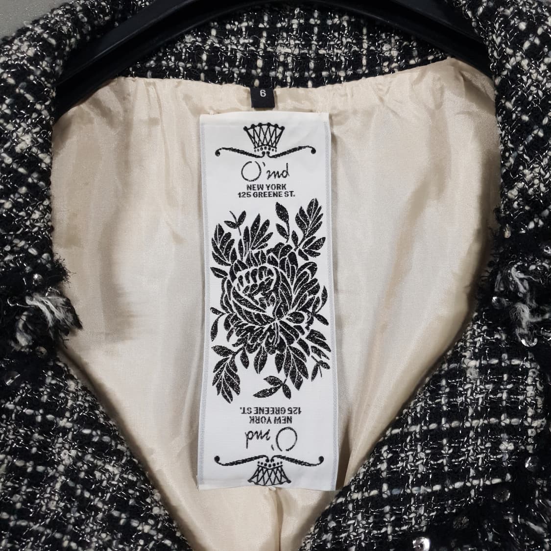 오즈세컨 레이스 블랙 튤립 울 실크 싱글 버튼 트위드 자켓 블랙 여성 S 상품이미지3