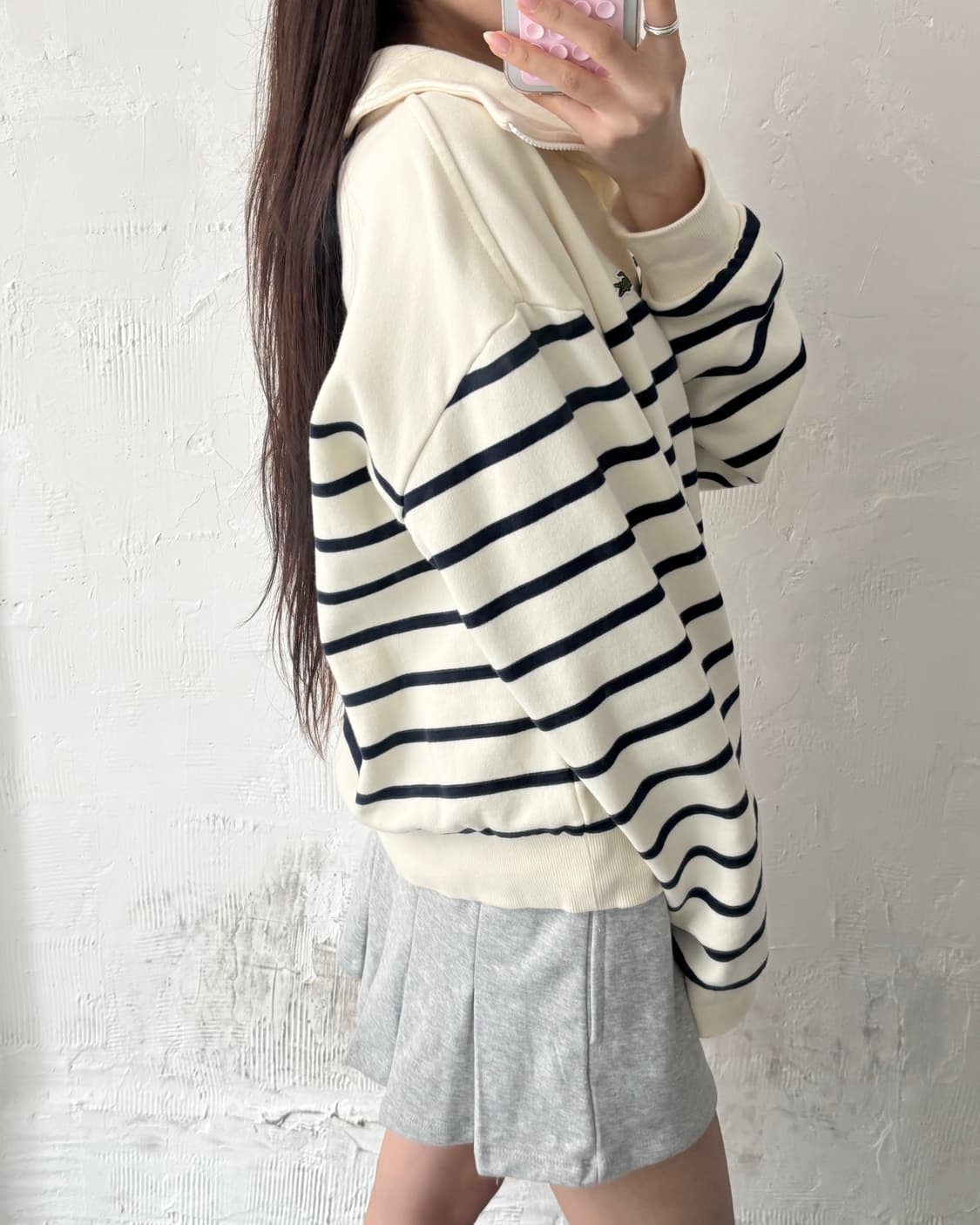 Lacoste 라코스테 아이보리 단가라 하프집업 상품이미지3