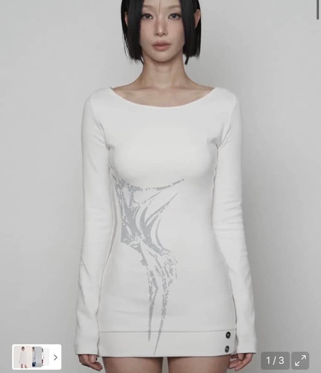 에트오소메 보트넥 립 버튼 사이드 프린트 원피스 상품이미지1