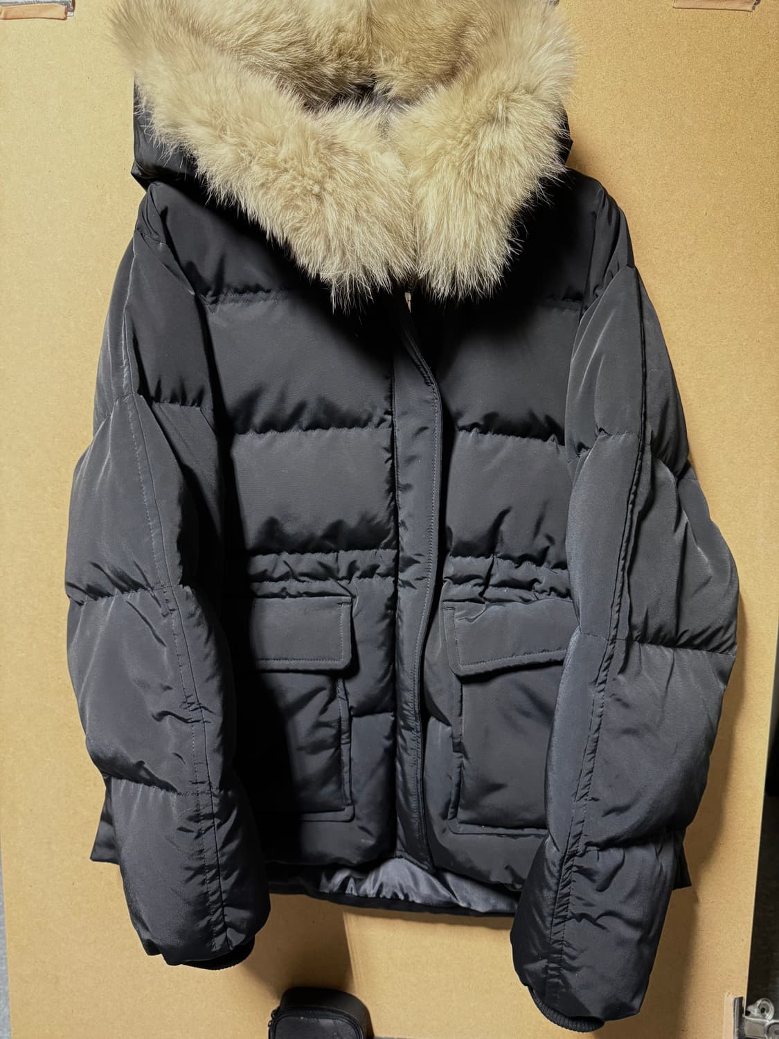 닐바이피 폭스퍼 후드 벨트 패딩 블랙 상품이미지3