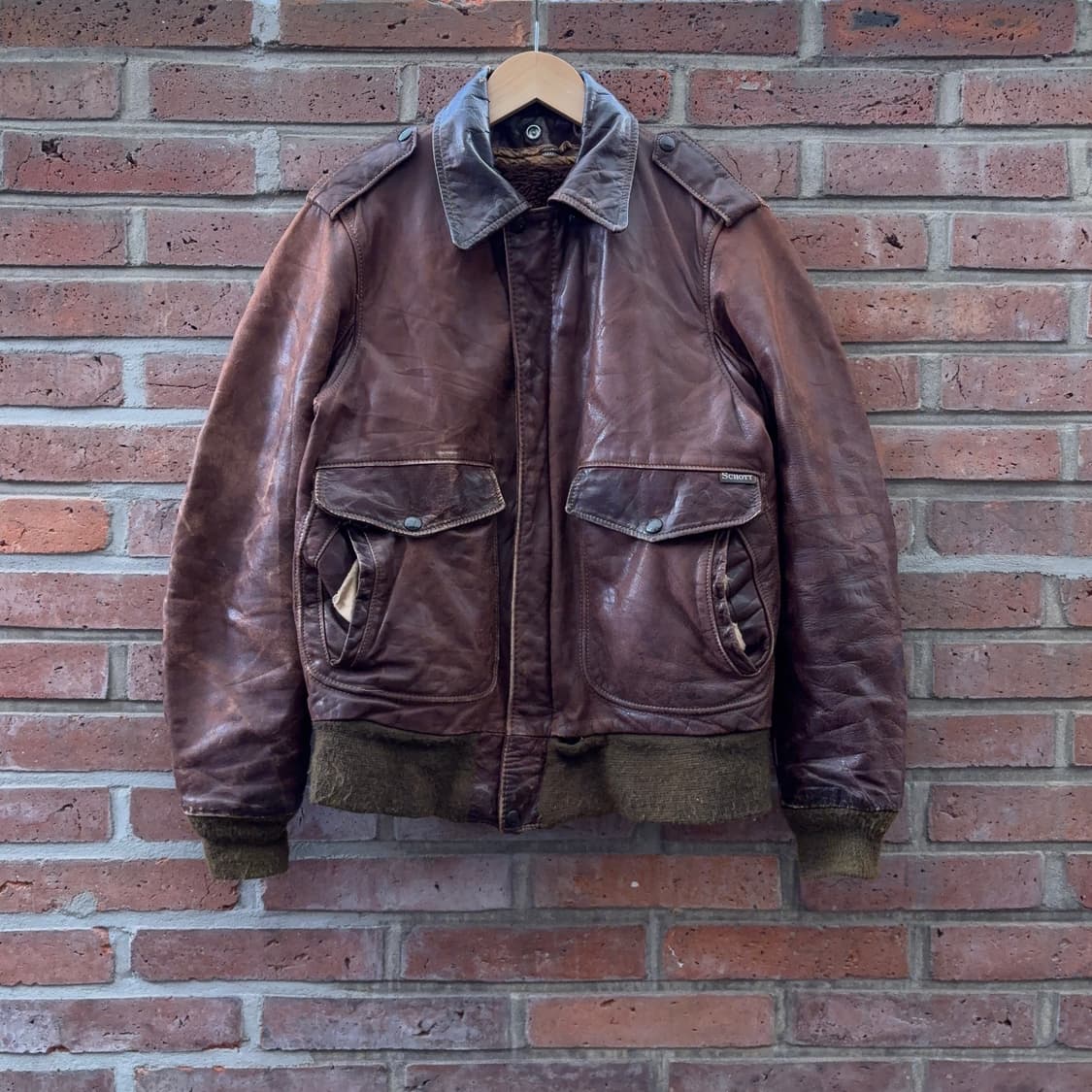 80s USA 쇼트 Schott I.S.674.M.S 레더 플라이트 자켓 상품이미지1