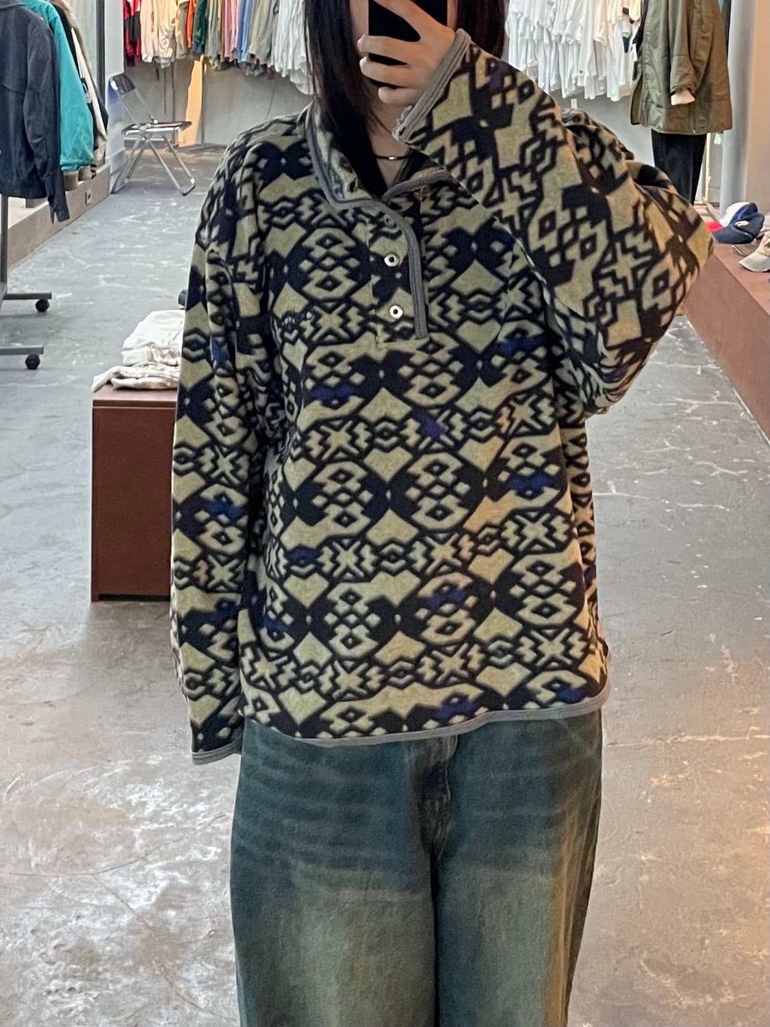 아디다스 에스닉 나바호 아즈텍 패턴 스냅 버튼 풀오버 플리스 H1567 상품이미지1