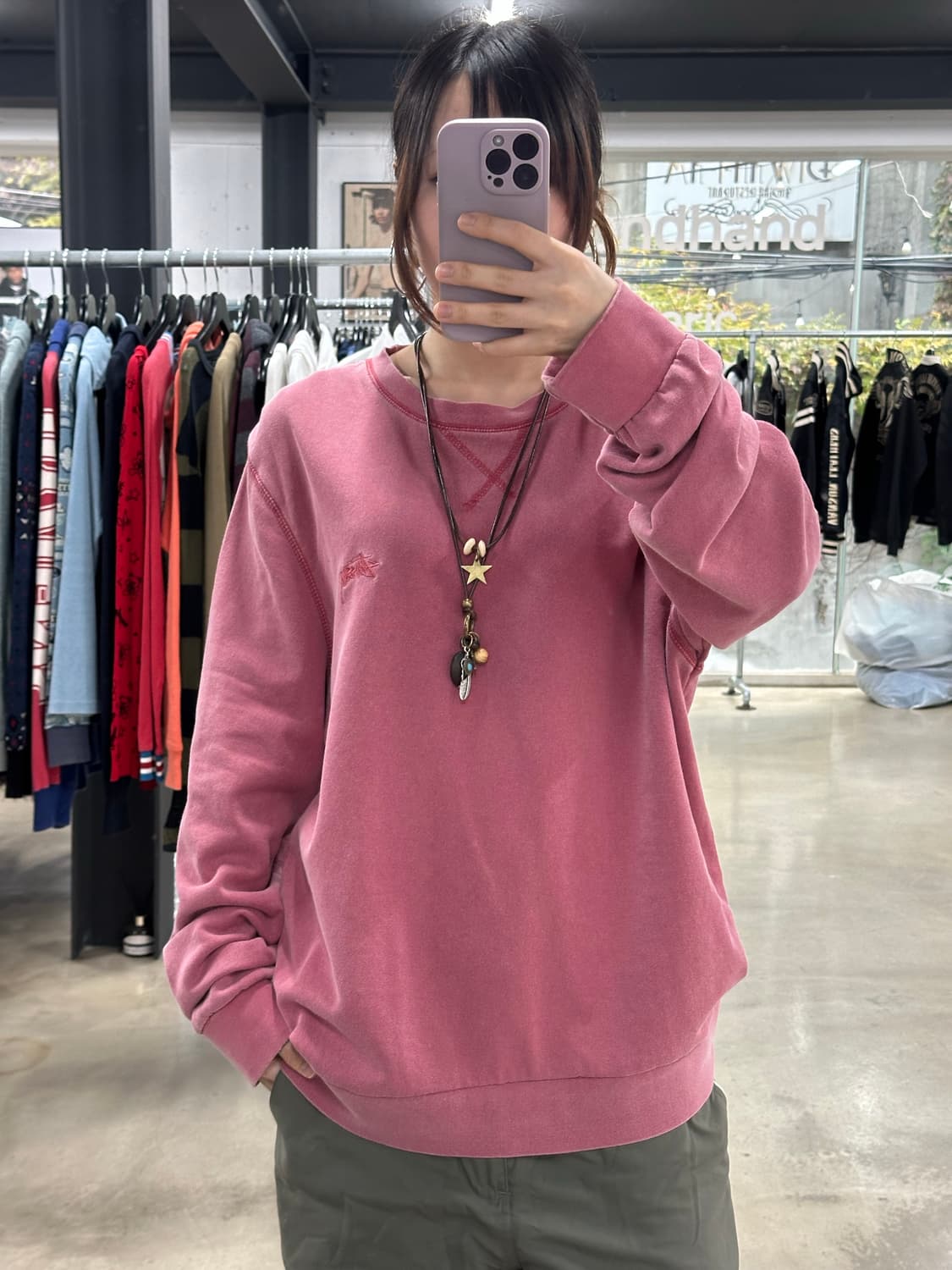 스투시 피그먼트워시드 맨투맨 살몬핑크 상품이미지3