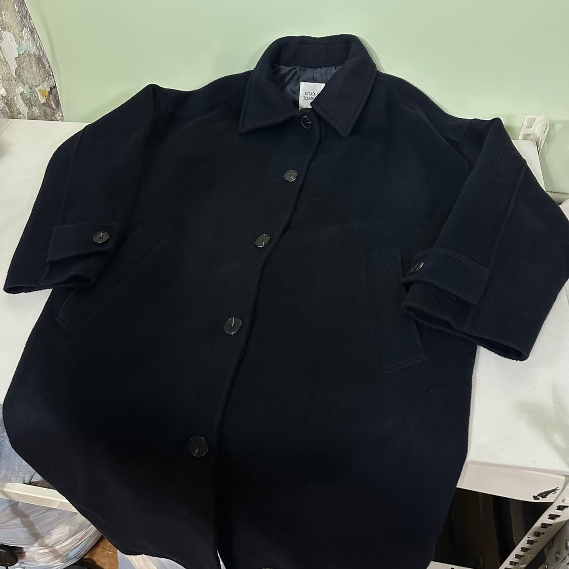 우먼OS 스튜디오톰보이 오버핏 다크네이비 핸드메이드 캐시미어코트 상품이미지2