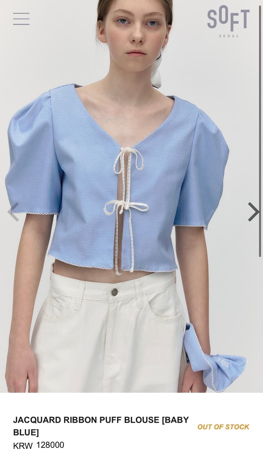 [소프트서울] JACQUARD RIBBON PUFF BLOUSE 상품이미지1