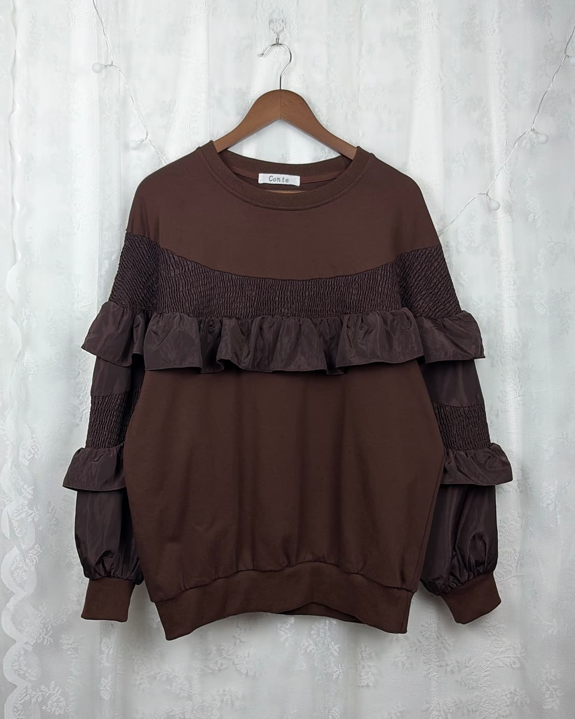 Brown frill oversized-fit sweatshirt top 상품이미지4