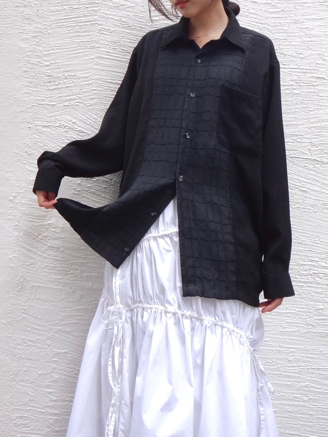 LINDBERGH grid pattern mix shirt / black 상품이미지1