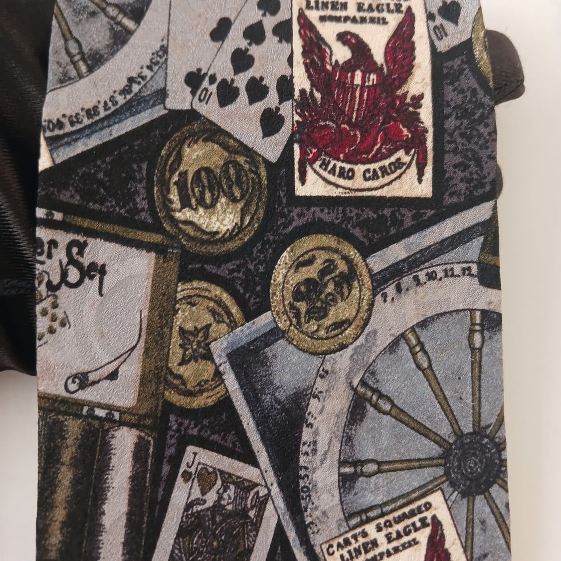 게스 실크 그레이 빈티지 카드 패턴 넥타이 10cm A+등급 A19107 상품이미지5