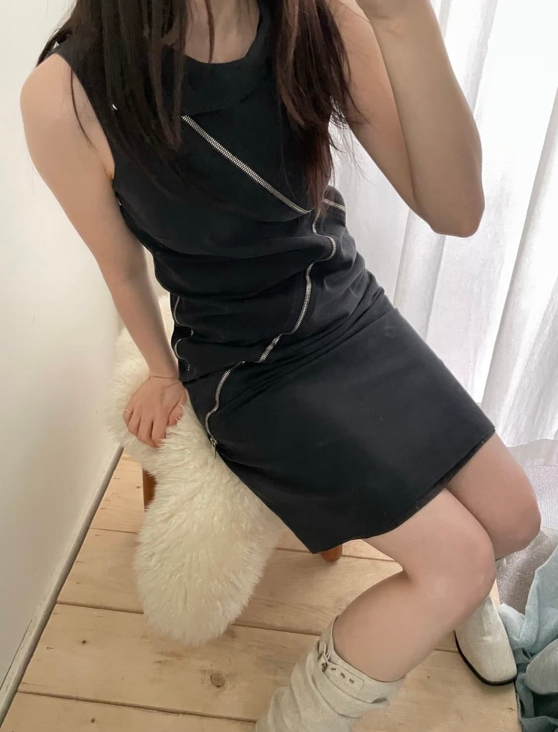 asymmetric zip high-neck dress 상품이미지4