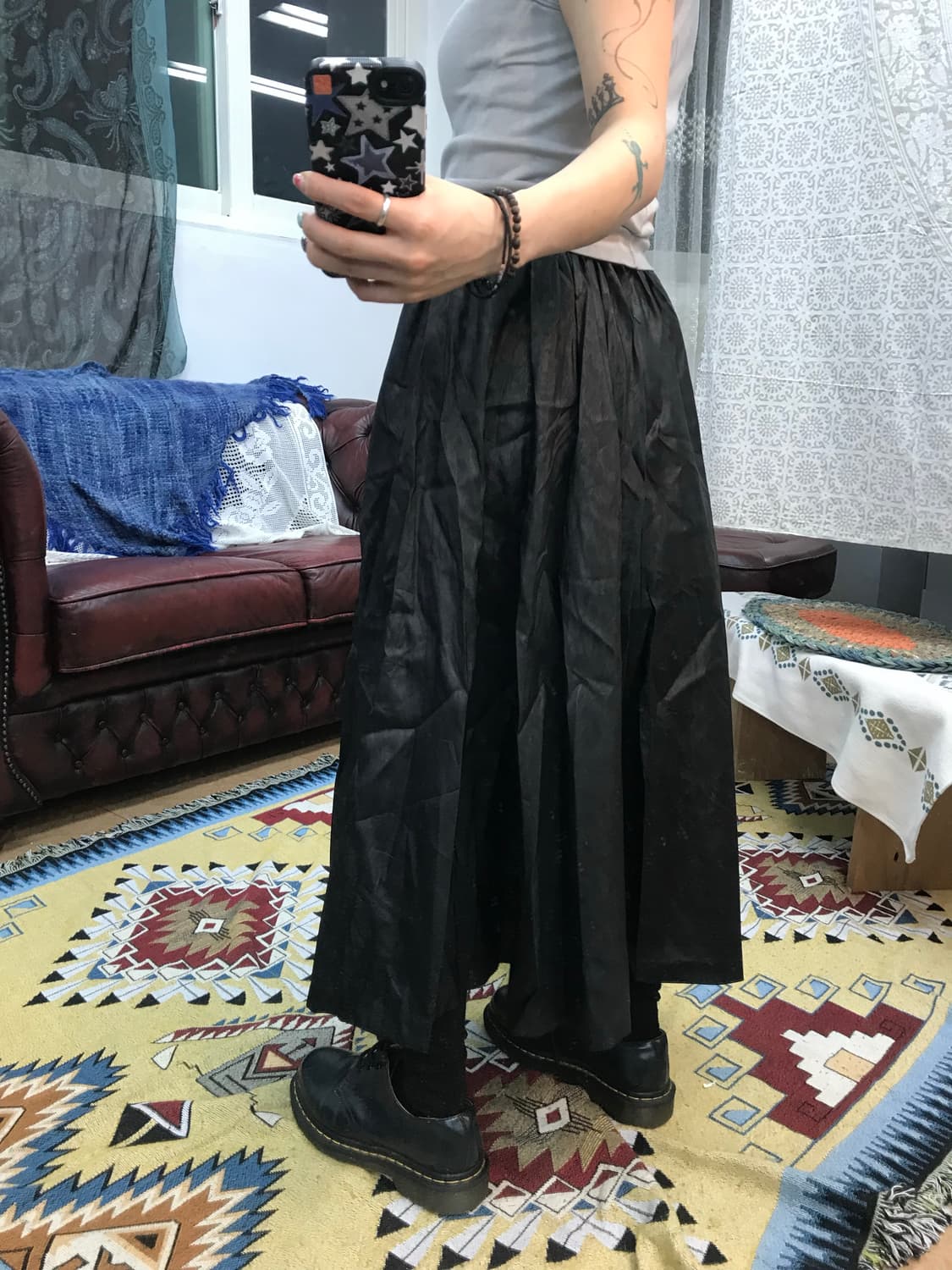 빈티지 여성 블랙 코팅 롱 스커트  상품이미지2