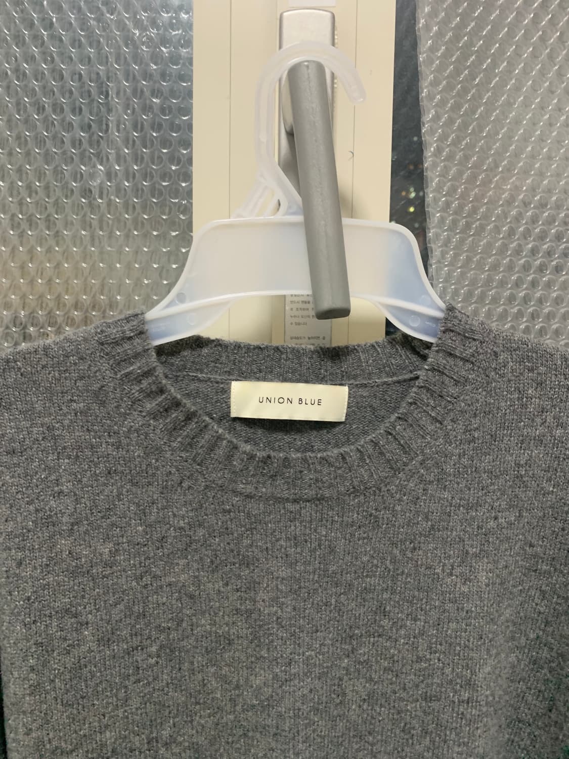 (L) 유니온블루 캐시미어 울 크루넥 니트 멜란지 그레이 상품이미지3