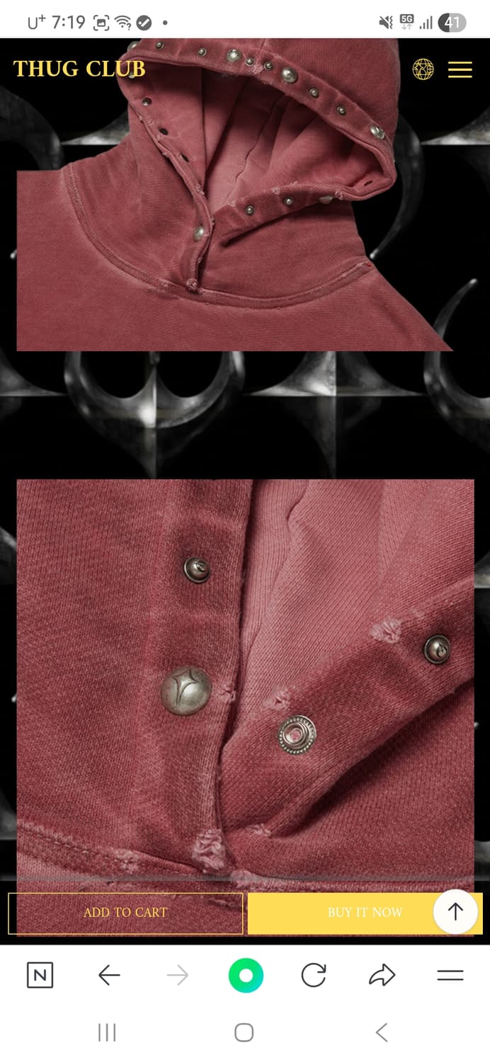 떠그클럽 Thug Club Peace Stud 후드 레드 XL(4) 상품이미지3