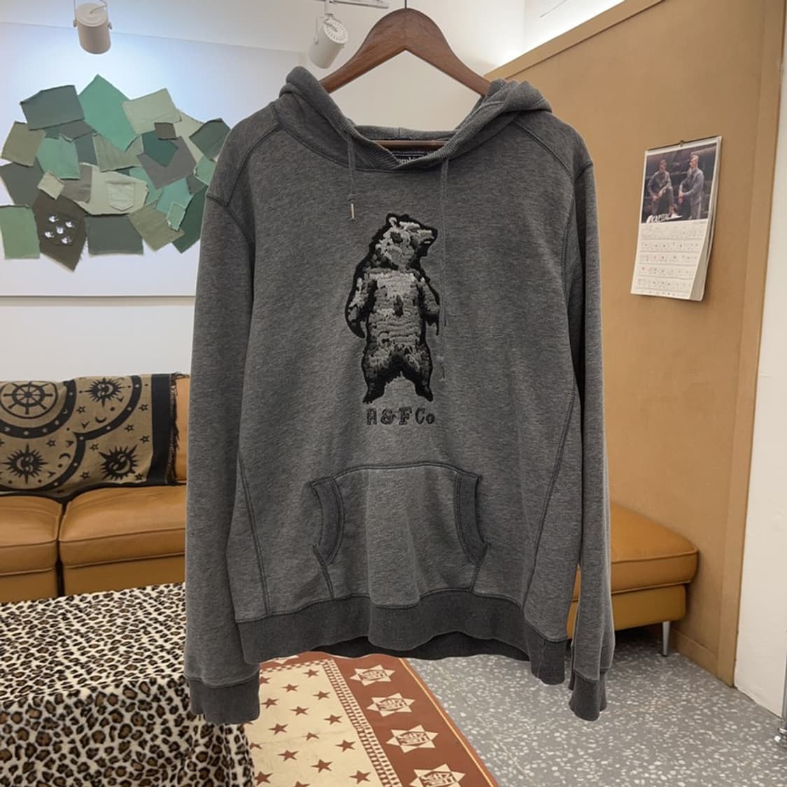 아베크롬비 올드스쿨 키치 불곰자수 약기모 후드티 XL C08799 상품이미지3