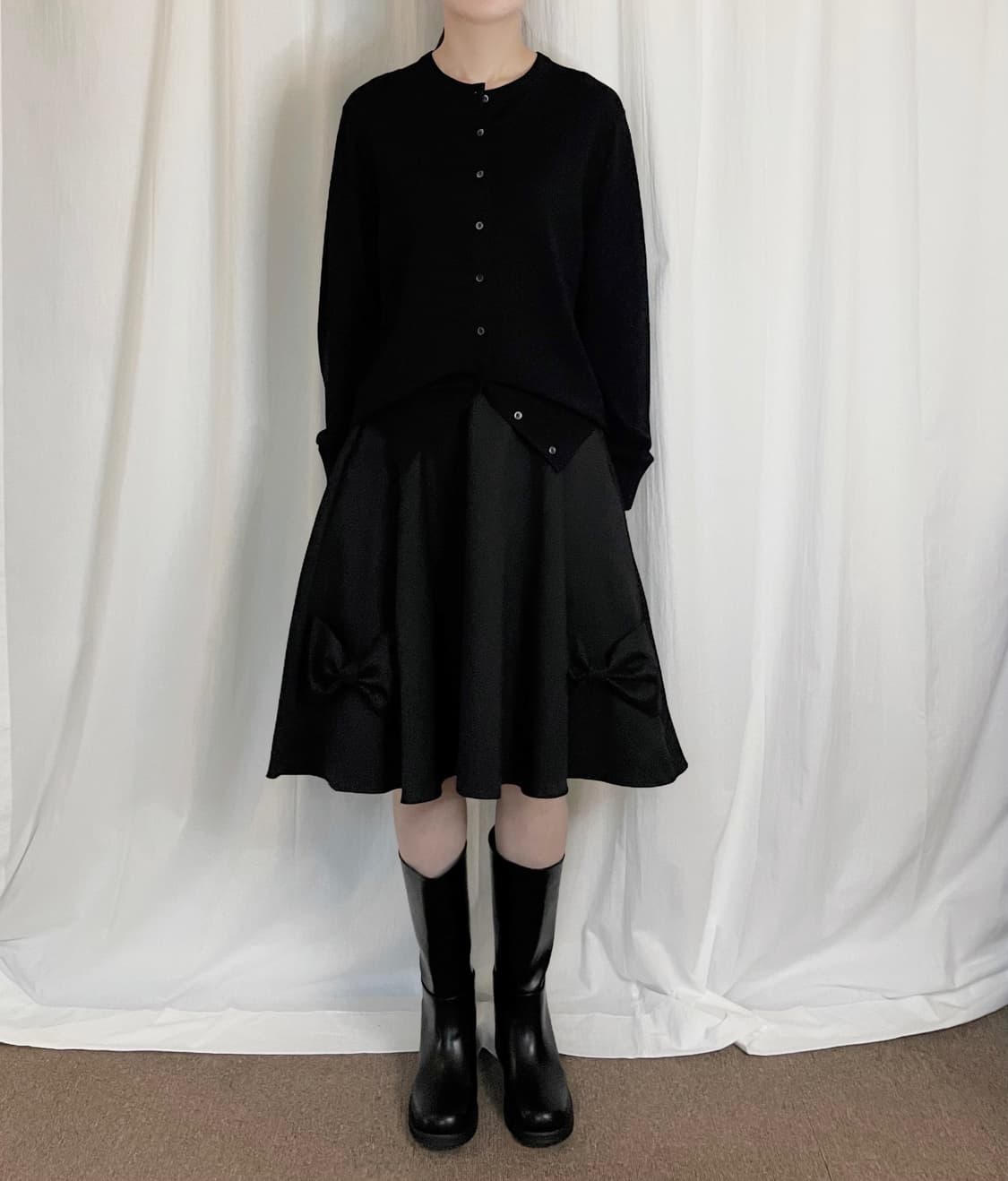 Ribbon Detail Midi Skirt - Black 상품이미지1