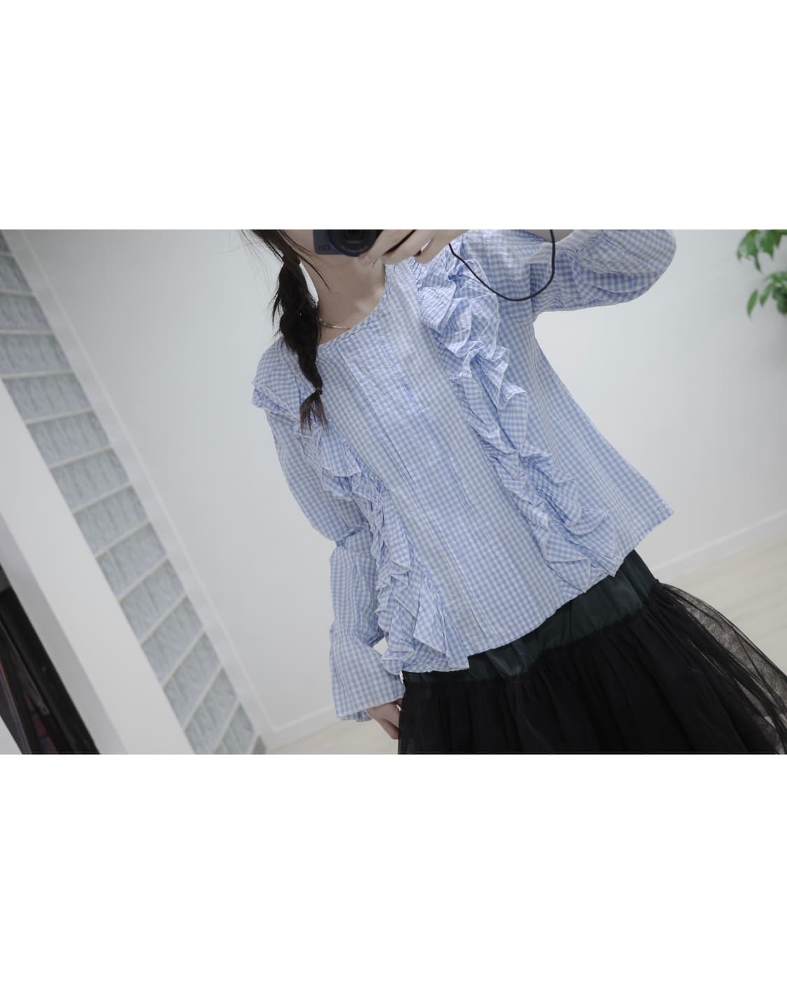  Sky blue checked blouse 상품이미지6