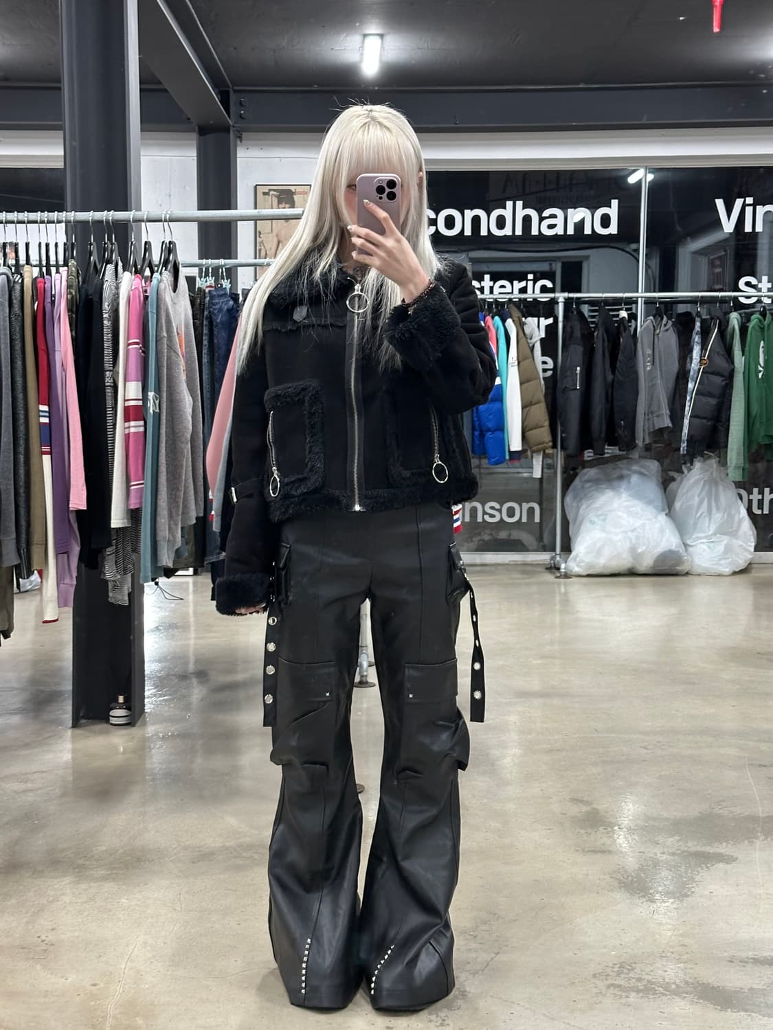 빈티지 블랙 스웨이드 무스탕 상품이미지1