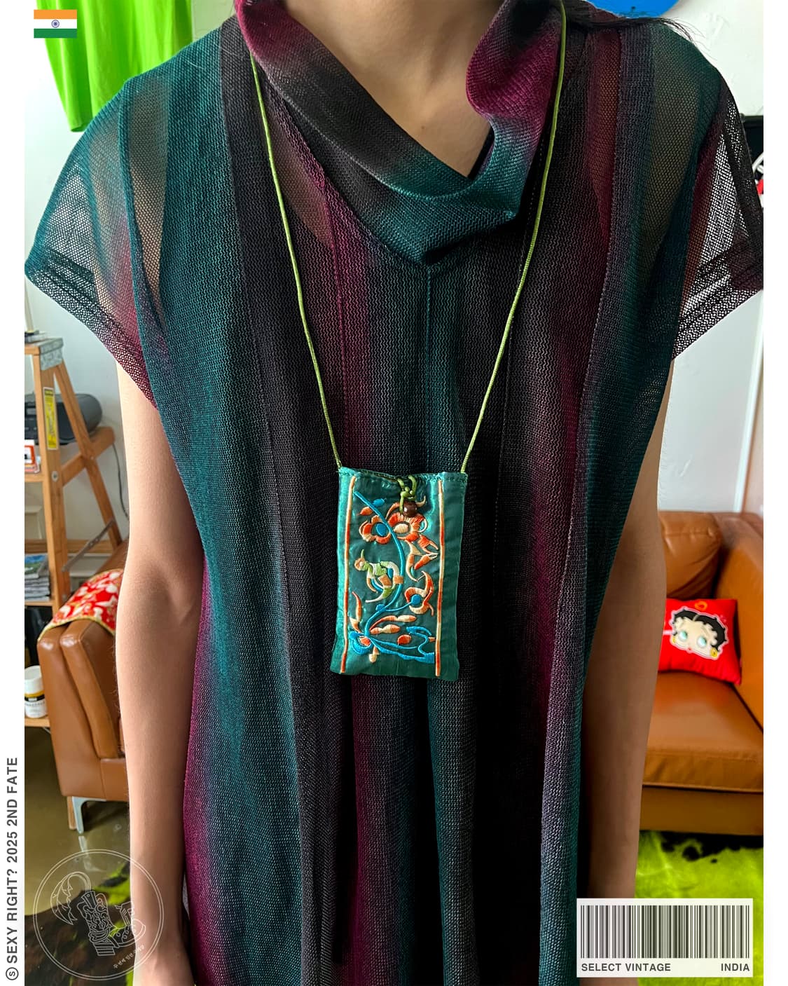 Indian Vintage Satin Pouch Bag Necklace 상품이미지1