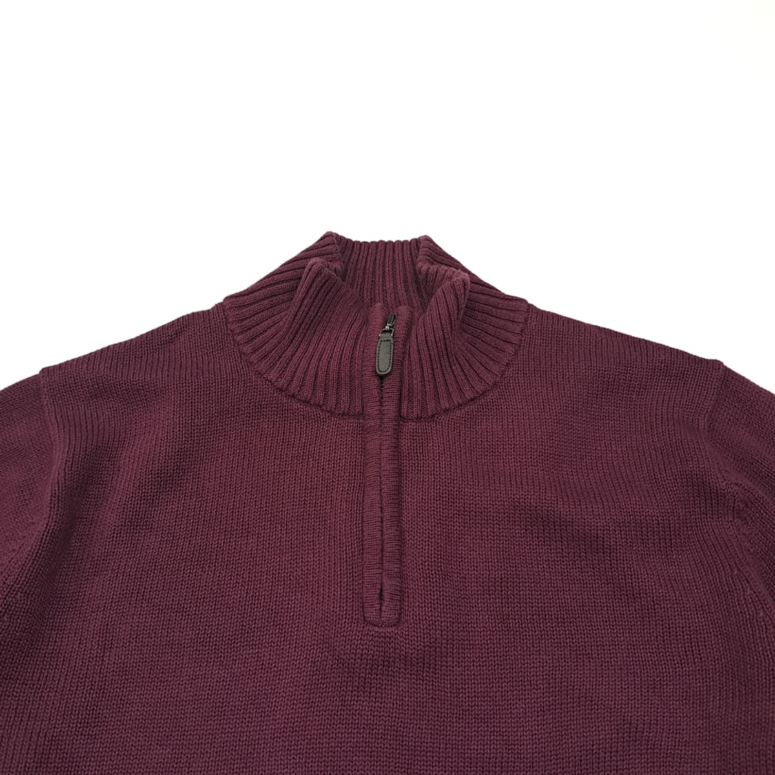 CL074 L 엘엘빈 버건디 와인 시그니처 레더 풀러 하프집업 니트 상품이미지2