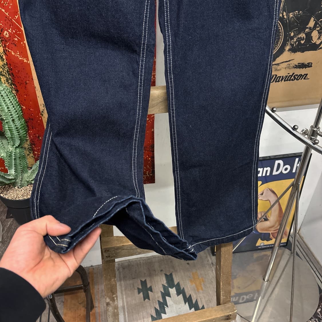 00s 쇼트 재팬라인 화이트 스티치 워크 데님팬츠 버튼플라이 N548 상품이미지4