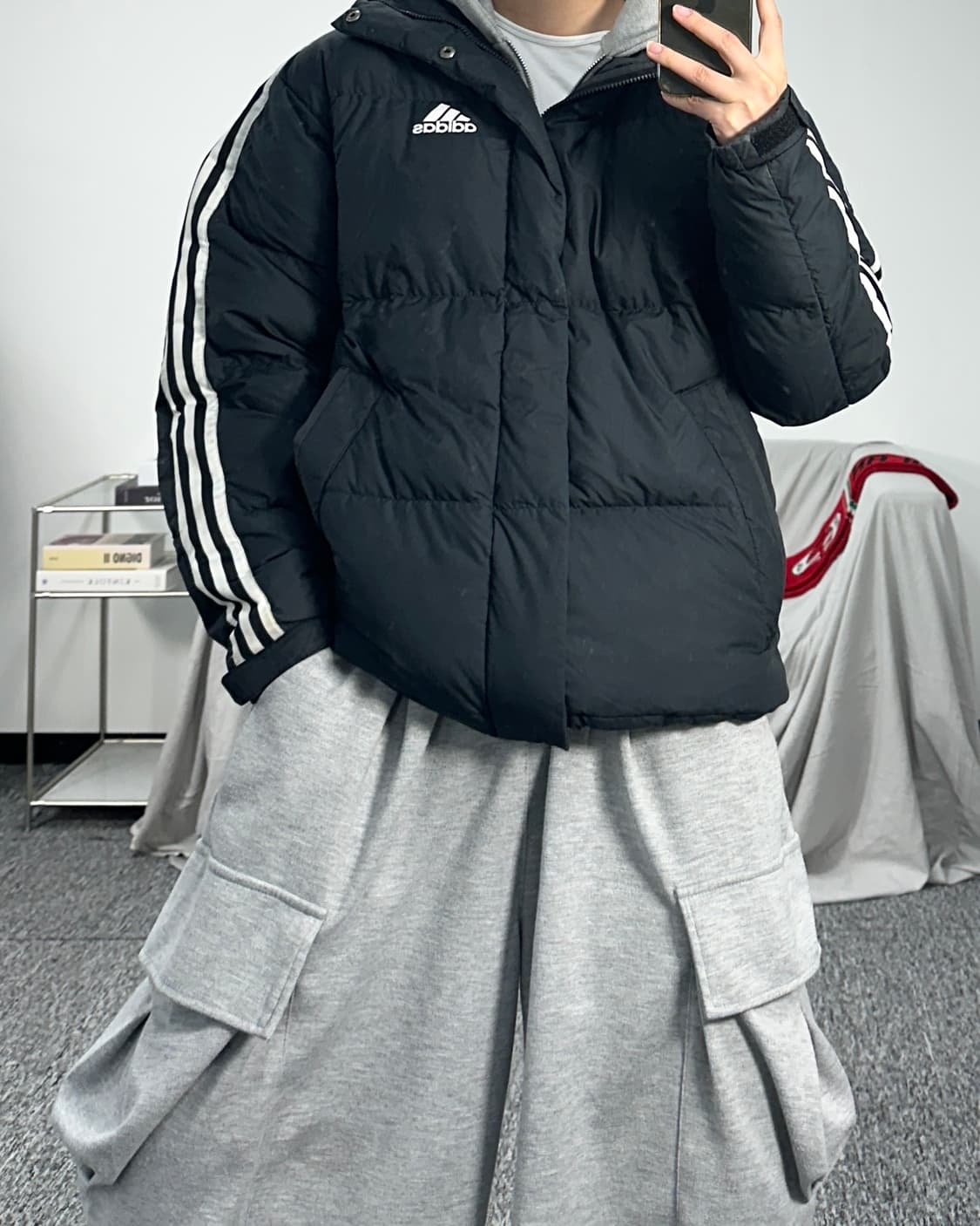 아디다스 삼선 블랙 패딩 M 상품이미지3