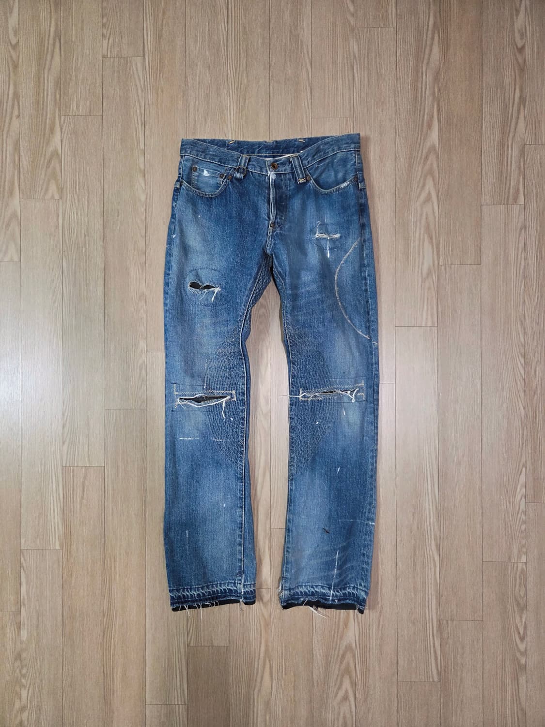 HOO KOO JAPAN 블루 디스트로이드 데님 팬츠 상품이미지1