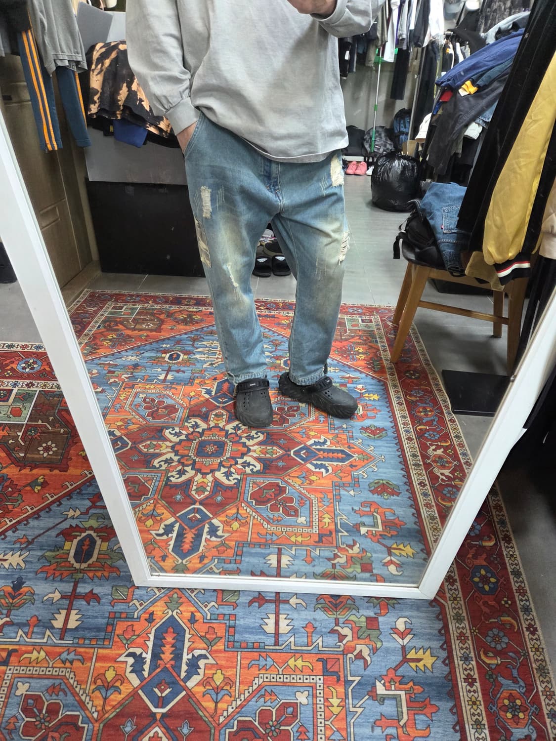 빈티지 카모패치 데미지 데님팬츠 39 40  상품이미지7